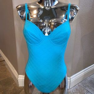 NWT Bright Blue Floral Like Design One Piece